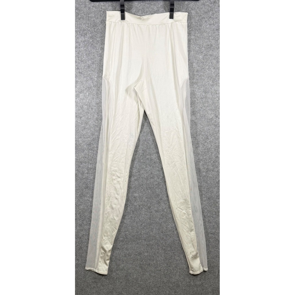 Kelle Performance Leggings Women Medium Ivory Mesh Side Panel Shimmer K2T9